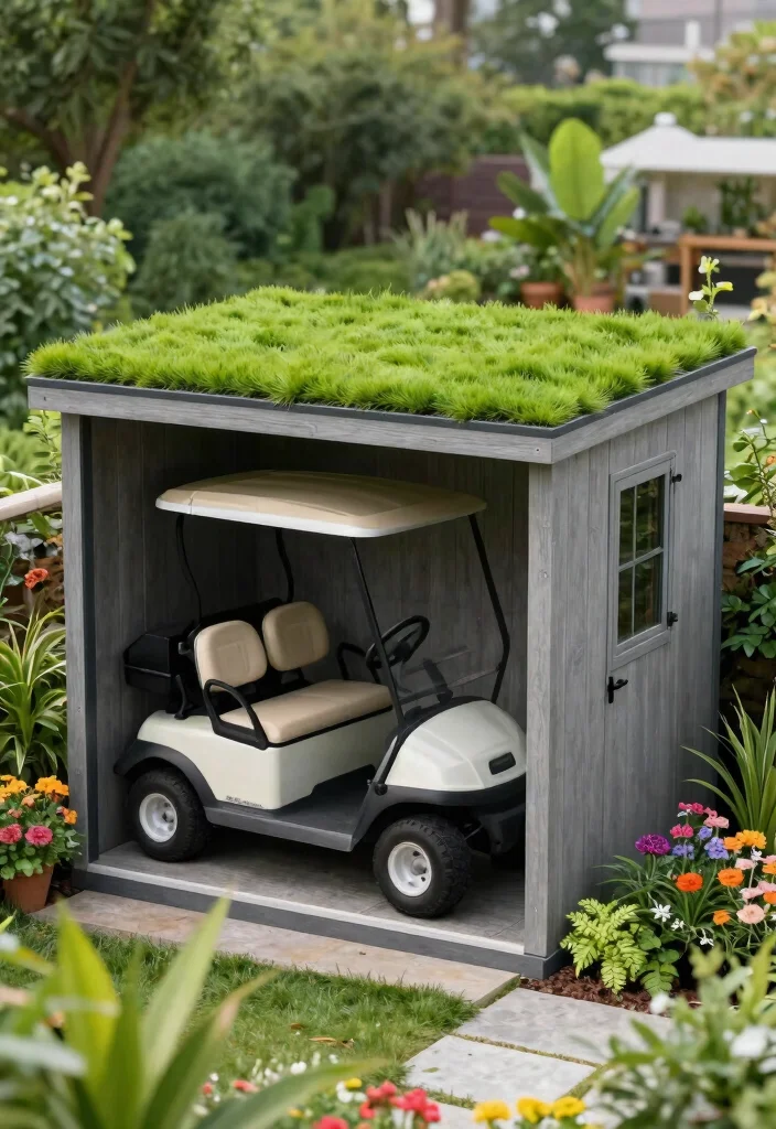 7 Best Golf Cart Storage Shed Ideas Perfect Fit 7. Modern Shed with Green Roof 0