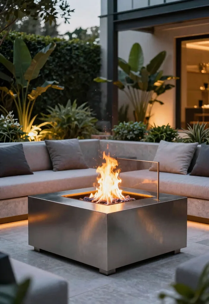 7 Best Outdoor Fireplace Hearth Ideas for Safety 6. Elevated Steel Firepit 0