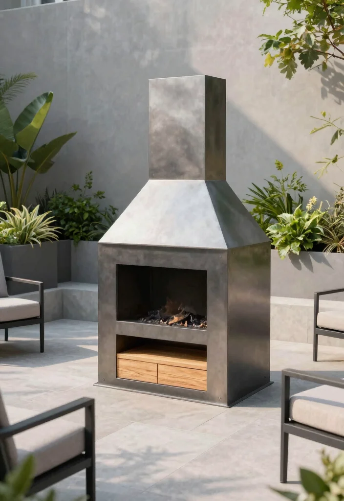 7 Smart Outdoor Fireplace with Counter Top Designs 2. Modern Minimalist Fireplace with Wood Storage 0