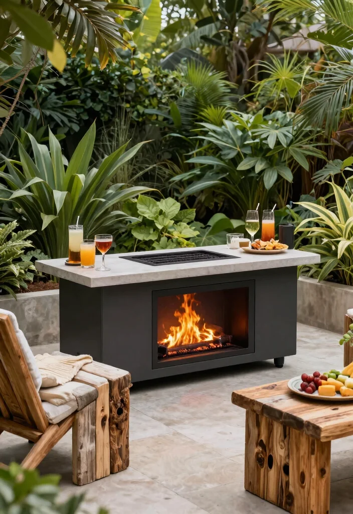 7 Smart Outdoor Fireplace with Counter Top Designs 3. Eco Friendly Bio Ethanol Fireplace with Serving Counter 0