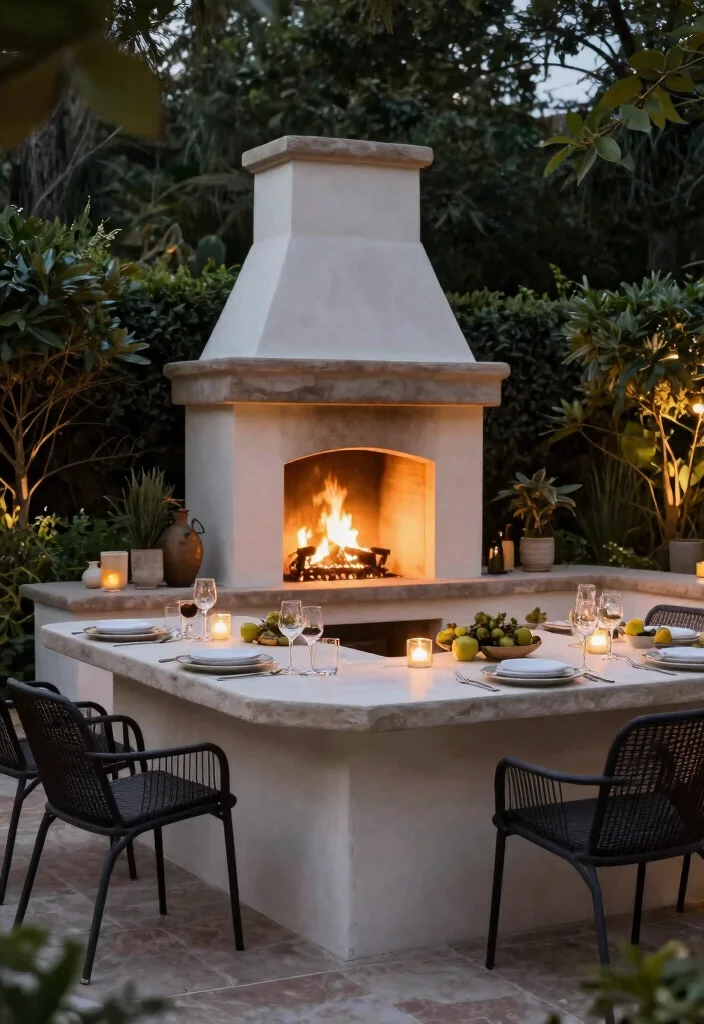 7 Smart Outdoor Fireplace with Counter Top Designs 4. Custom Masonry Fireplace with Built in Dining Counter 0
