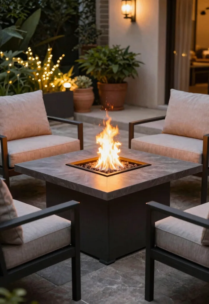 7 Smart Outdoor Fireplace with Counter Top Designs 5. Fire Pit Table with Integrated Heat Source 0