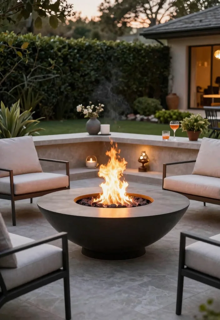 7 Smart Outdoor Fireplace with Counter Top Designs 7. Elevated Fire Bowl Design with Countertop Extension 0