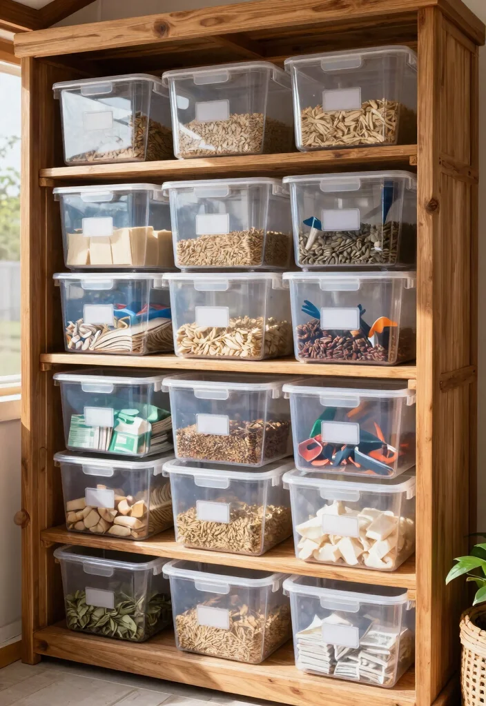 7 Sturdy Pole Shed Storage Ideas for Farm Equipment 5. Clear Storage Bins 0