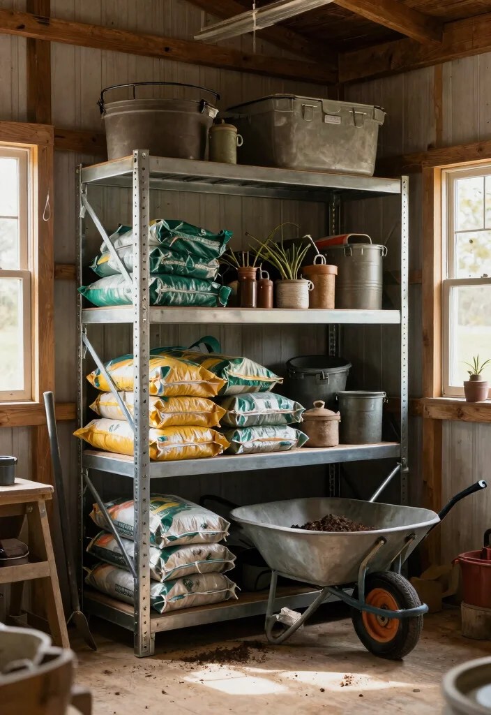 7 Sturdy Pole Shed Storage Ideas for Farm Equipment 6. Farm Equipment Shelving 0