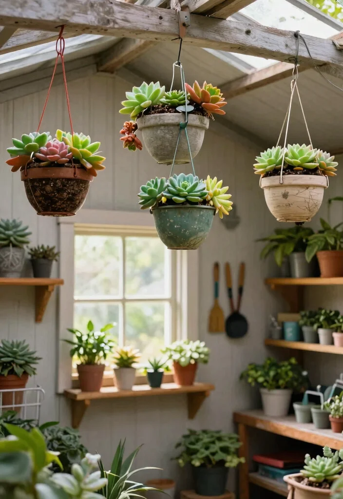 9 Brilliant Shed Ceiling Storage Ideas Hidden Space 3. Hanging Baskets for Succulents 0
