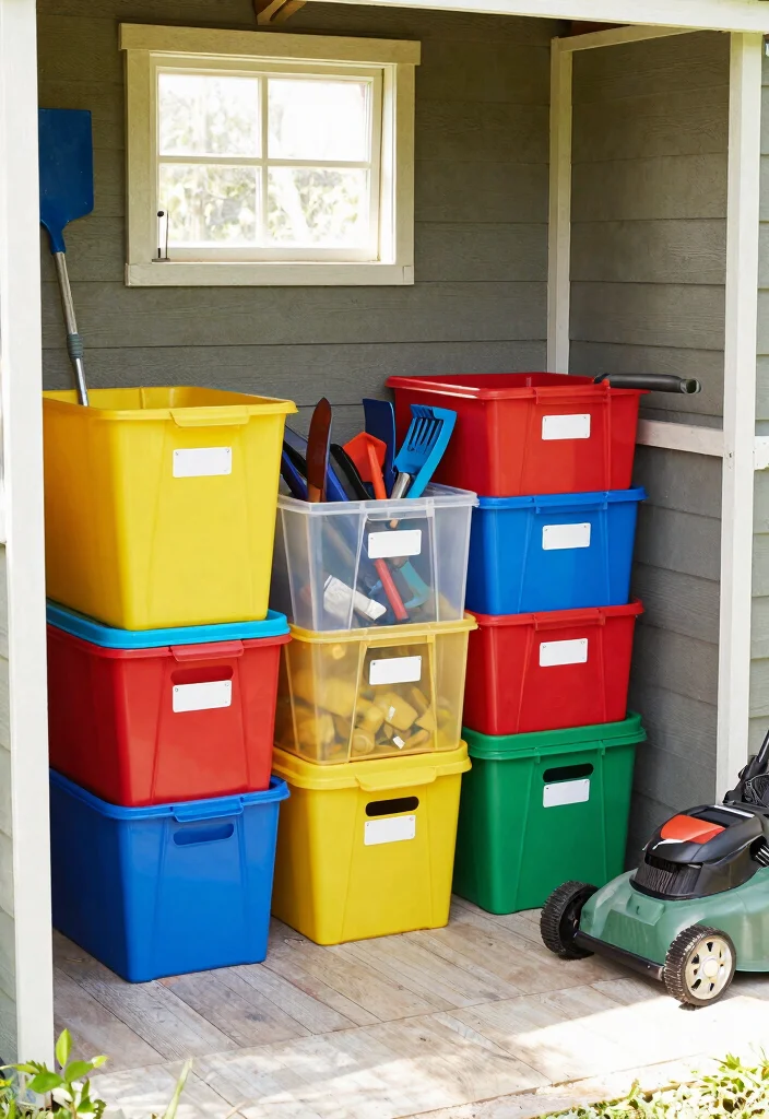 9 Clever Garden Shed Storage Ideas for Lawn Mowers 4. Rolling Storage Bins 0