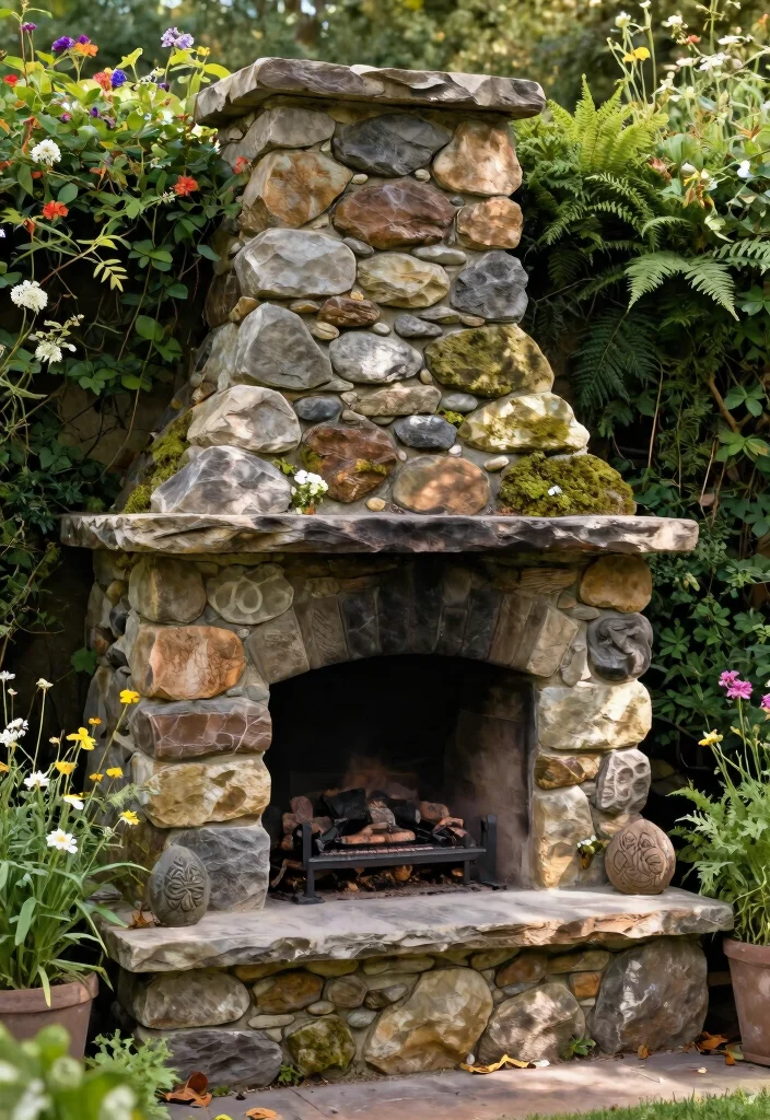 9 Custom Outdoor Fireplace Chimney Cap Ideas 1. Rustic Stone Cap 0