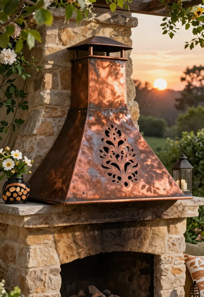 9 Custom Outdoor Fireplace Chimney Cap Ideas 2. Artistic Metal Cap 0
