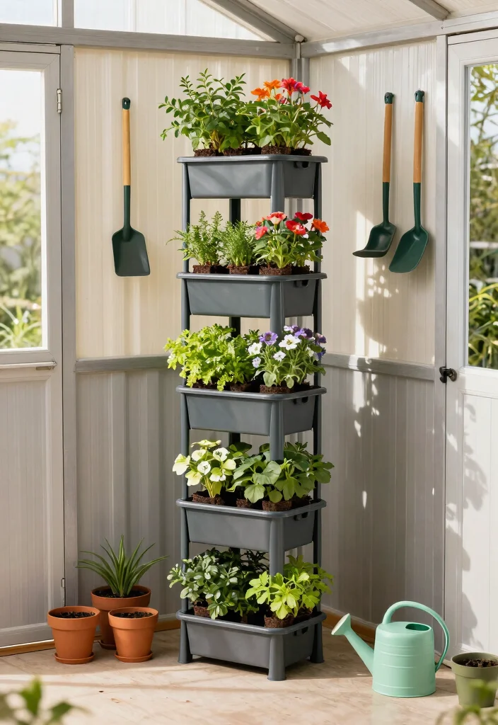 9 Durable Plastic Shed Storage Ideas for Easy Upkeep 1. Vertical Planter Towers 0