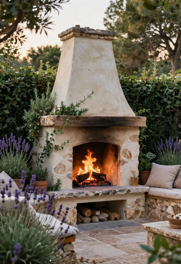 9 Elegant Outdoor Stucco Fireplace Ideas for Mediterranean Inspired Spaces 1. Rustic Charm with Natural Stone Accents 0