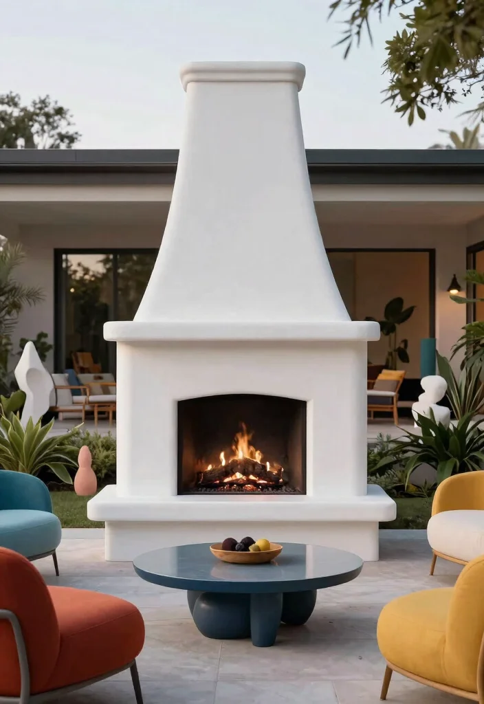 9 Elegant Outdoor Stucco Fireplace Ideas for Mediterranean Inspired Spaces 2. Chic Modern Design with Geometric Shapes 0