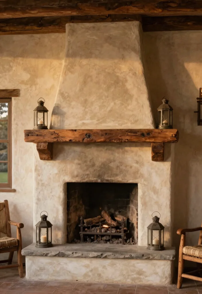 9 Elegant Outdoor Stucco Fireplace Ideas for Mediterranean Inspired Spaces 5. Rustic Farmhouse with a Touch of Vintage 0