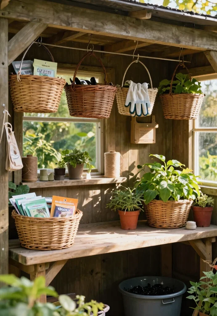 9 Genius Shed Rafter Storage Ideas for Extra Room 3. Overhead Baskets 0