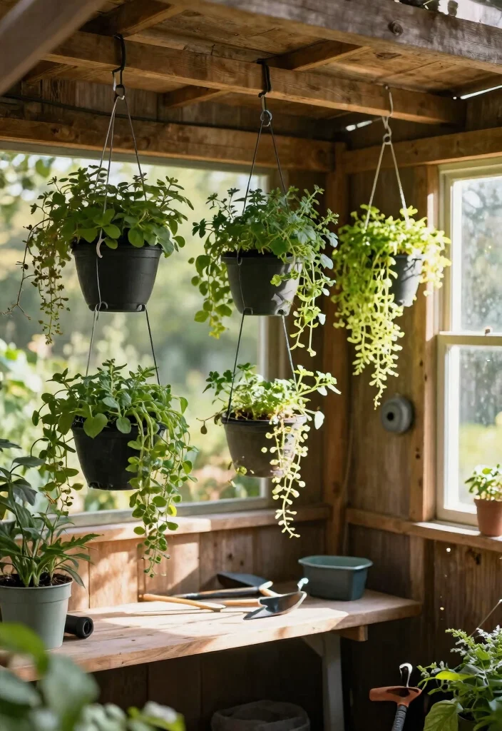 9 Genius Shed Rafter Storage Ideas for Extra Room 6. Hanging Vertical Planters 0
