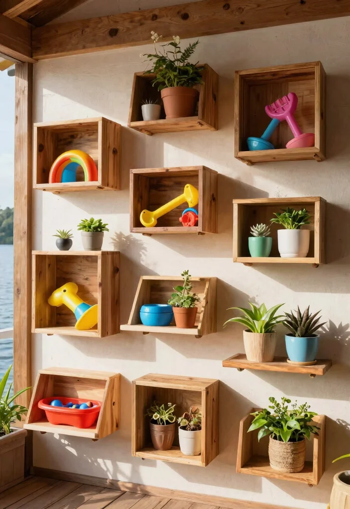 9 Relaxing Lake Shed Storage Ideas for Water Toys 4. Creative Floating Shelves 0