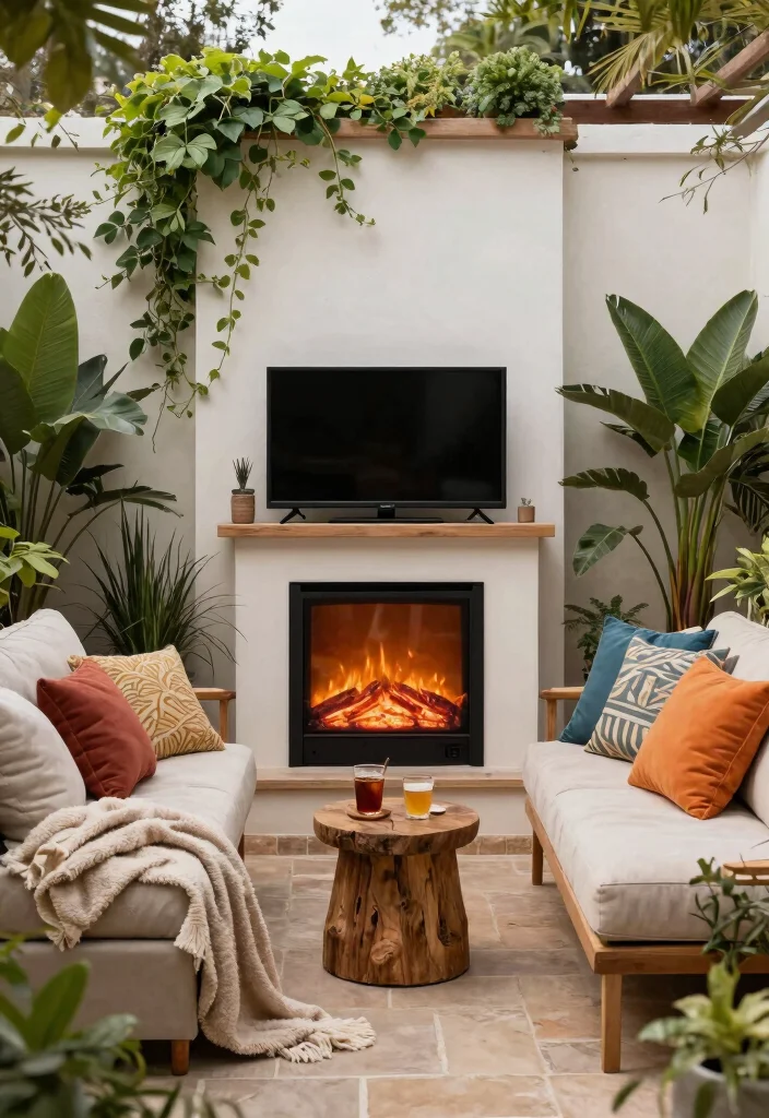 9 Smart Outdoor Electric Fireplace Ideas with TV 4. Cozy Corner Nook 0