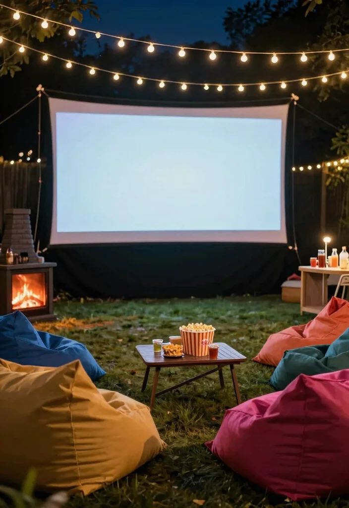 9 Smart Outdoor Electric Fireplace Ideas with TV 5. Family Friendly Outdoor Cinema 0