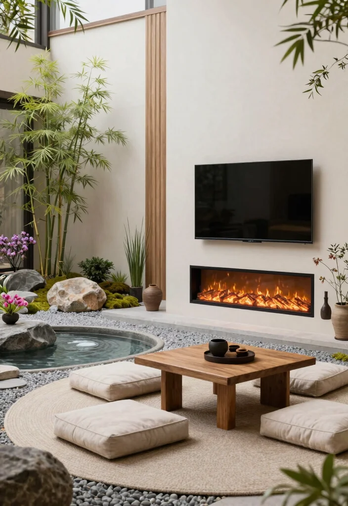 9 Smart Outdoor Electric Fireplace Ideas with TV 7. Zen Garden Escape 0