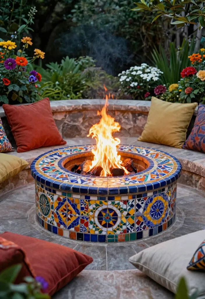 15 Ultimate Fireplace Concepts: Outdoor Fire Pits Style 13. Fire Pit with Mosaic Design