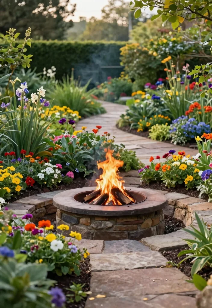15 Ultimate Fireplace Concepts: Outdoor Fire Pits Style 11. Fire Pit with Surrounding Garden Beds